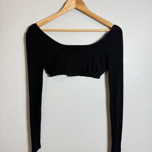 Edikted Black Ribbed Long Sleeve Crop Top Square Neck Button‎ Front XS thumbnail 4