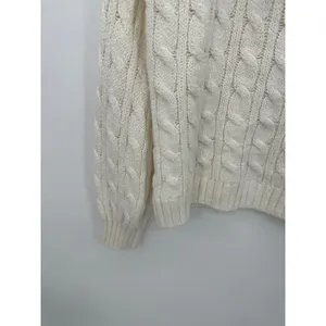 American Eagle Sweater Women Small Cream Fisherman‎ Off Shoulder Knit Boxy Crop thumbnail 3
