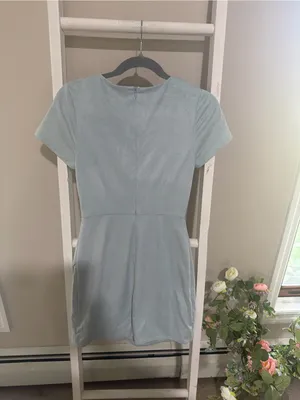 Aqua Pale Blue Short Sleeve Asymmetrical Wrap Dress thumbnail 3