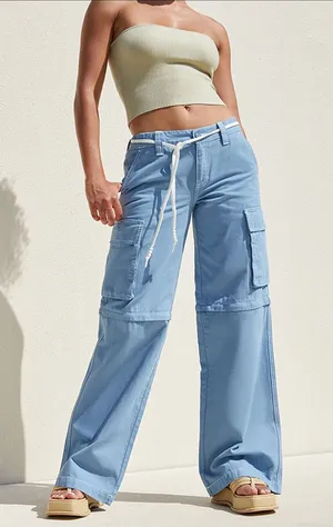 NWT Pacsun Blue Zip Off Low Rise Puddle Pants featuring convertible legs large thumbnail 1