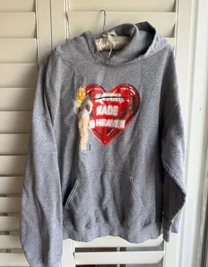 Boys Lie Gray Hoodie with Red Heart Graphic one size fits like M/L thumbnail 1