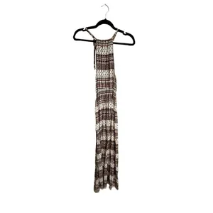 I Love H81 Long Maxi Brown Ivory Pattern Boho Halter‎ Neck Dress Small thumbnail 2