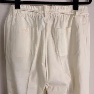 Cream 100% Linen Straight Leg Pants Coastal Summer Trousers Womens Medium thumbnail 3