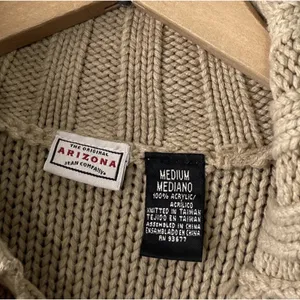 Arizona Jeans Y2K Cable Knit Cardigan Size Medium Tan Button Sweater Chunky Academia thumbnail 5