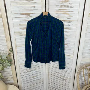 BROOKS BROTHERS Women's 8 Tartan Navy Plaid Long Sleeve Button Top Ruffle Neck thumbnail 13