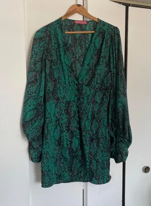 Signature 8 Green Animal Print Long Sleeve Dress thumbnail 1