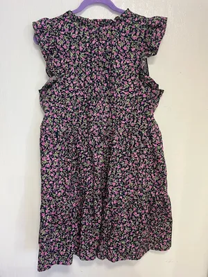 Time and Tru Black Floral Tiered Midi Dress with Pink and Green Print thumbnail 7