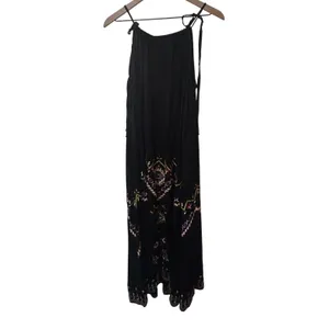 Anthropologie Maxi Dress Med Black Embroidered Boho Tie Strap Flowy Relaxed Fit thumbnail 7