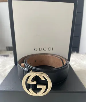 Gucci Belt Interlocking Silver GG Black Leather thumbnail 1