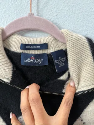 Allen Solly 100% Cashmere Argyle Quarter Zip Sweater Mens Quiet Luxury Old Money thumbnail 4
