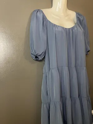 Pinch Dress Womens Small Blue Tiered Babydoll Puff Sleeve Ruffle Hem 3822D thumbnail 4