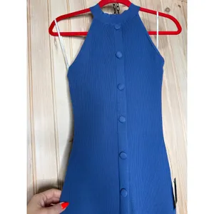 NWT Lulus Sunia Blue Sleeveless Button-Front Midi Sweater Dress Party Holiday M thumbnail 4