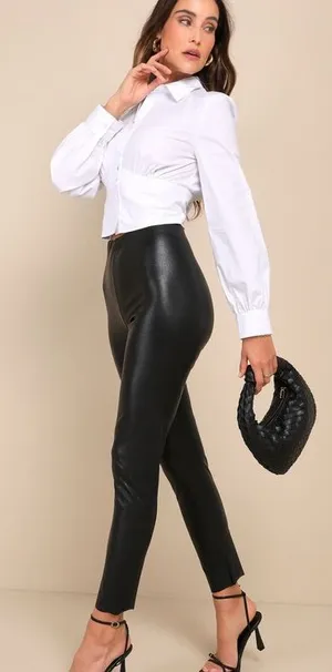 Lulu's Black Faux Leather Ankle-Length Pants NWOT thumbnail 1