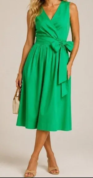 J. by J. Crew Sleeveless Wrap-top Pleaded dress In Kelly Green Front Tie Size 2 thumbnail 1