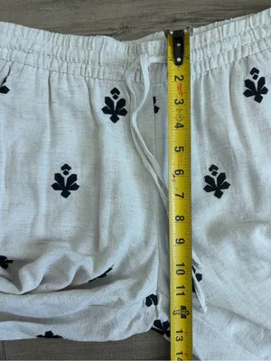 Zara Off White Black Linen Blend Geometric Boho French Countryside Casual Pants thumbnail 10