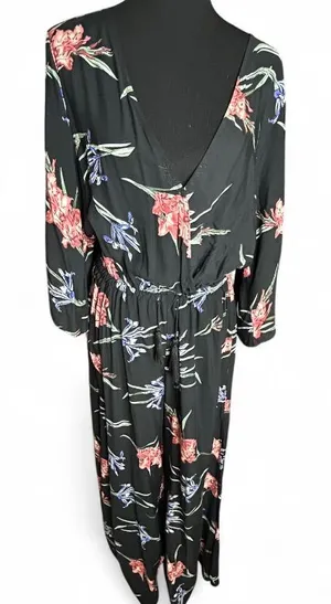 JAASE Black Floral Wide Leg V Neck Half Sleeve Elastic Waist Jumpsuit Size Large thumbnail 1