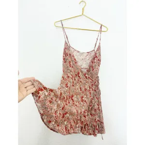 Free People All My Love Pink Multi Floral Print Wrap Slip Dress Size Large thumbnail 12