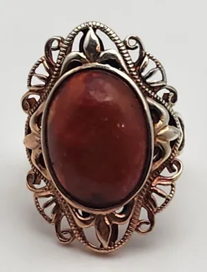 J&T Silver Tone & Red Agate Ring (6) Red thumbnail 1