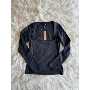 Skims Cotton Jersey Scoop Neck Long Sleeve Top Soot Size Medium thumbnail 2