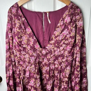Free People Mauve Keep You Floral Smocked V Neck Mini Dress Berry Combo S thumbnail 3