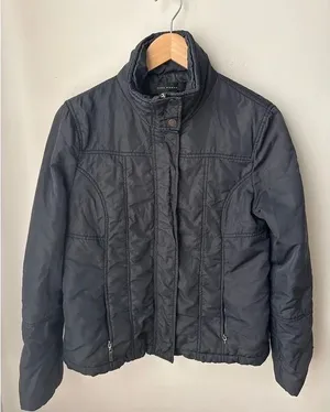 Zara Woman Black Lightweight Moto Puffer Jacket Large thumbnail 1