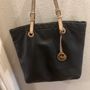 Michael Kors Black Leather Tote with Cream Straps and Gold Hardware thumbnail 1
