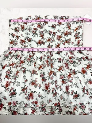 Altar'd State Ivory Strapless Floral Tiered Mini Dress Size Large thumbnail 10