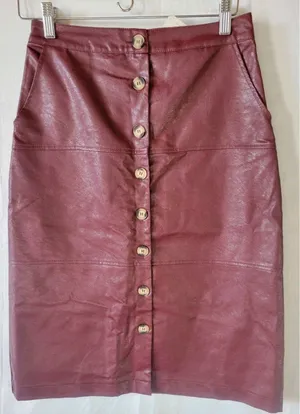 Bohme Faux Leather Skirt Women's Size S Burgundy Button Front Knee Length NWT thumbnail 1