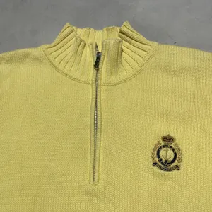 Polo Lauren Ralph Lauren Unisex 1/4 Zip Yellow Knit Cotton Sweater SZ XL Crest thumbnail 2