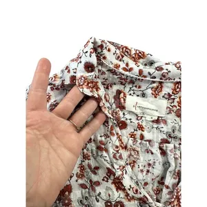 Anthropologie Gauzy Cream Floral‎ Button Front Cropped Blouse Rust Long Sleeve thumbnail 5