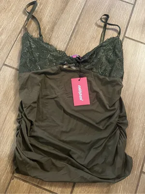 Edikted Olive Green Lace-Trim Chemise thumbnail 1