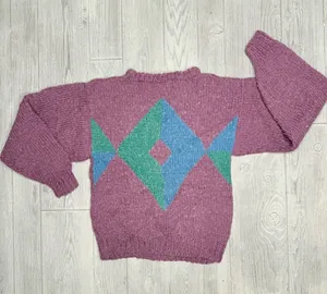Vintage hand made knit crochet long sleeve sweater small / medium thumbnail 1