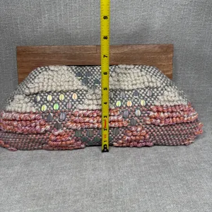 Fabulous MJ New York Knit Sequin Wood Frame Clutch Bag Pink Cream‎ Boho Unique thumbnail 4