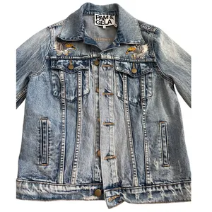 PAM & GELA Statement Denim Embroidered Jacket with Rhinestone Eagles‎ Size Small thumbnail 12