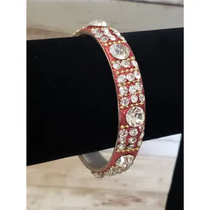 Vintage Bracelet / Bangle Red Glitter & Clear Gem 7.5" thumbnail 3