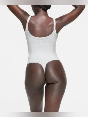 SKIMS NWT Cotton Jersey Scoop Neck Bodysuit in Light Heather Grey‎ Size XL thumbnail 3