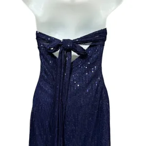 Navy Blue Sequin Strapless Mini Dress with Back Bow Detail Size 6 Cocktail Party thumbnail 4