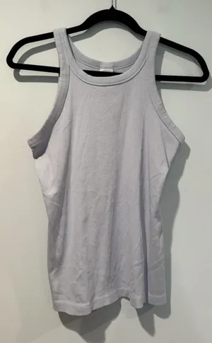 H&M Basics Fitted Ribbed High Neck Tank Top Medium Light Blue Travel Minimalist thumbnail 1