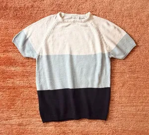 Bobbie Brooks Colorblock Knit Sweater Size S Ivory Blue Navy thumbnail 1