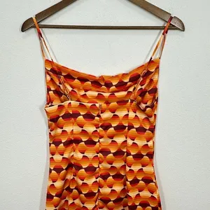 Urban Outfitters Retro Geometric Print Cowl Neck Slip Mini Dress‎ Orange Yellow thumbnail 6