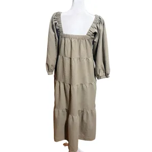 Grade & Gather Tiered Midi Dress Size‎ S Taupe Excellent Puff Sleeve thumbnail 3