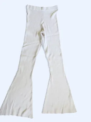 Superdown Ribbed Knit High Rise Pull-On Flare Pants White Ivory Size Medium thumbnail 2