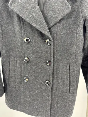 London Fog Women's Dark Charcoal Pea Coat L wool blend winter outdoors neutral thumbnail 4