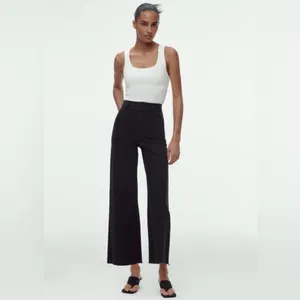 Zara Marine (Sailor) Straight Wide Leg High Waisted Raw Hem Jeans Washed Black 2 thumbnail 3