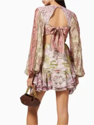 HEMANT & NANDITA Maya Cotton Paisley Floral Long Sleeve Mini Dress S Large thumbnail 2