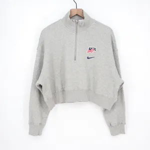 Nike USA Hockey Phoenix Crop Quarter Zip Sweatshirt Heather Grey Large thumbnail 2