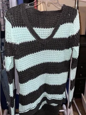 Rue21 Striped V‑Neck Sweater in Mint and Charcoal thumbnail 2