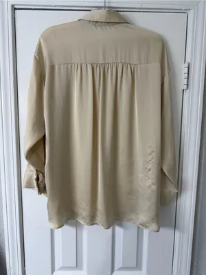 Zara Cream Pearl Button-Up Blouse Size Small Office Workwear Career Professional thumbnail 7