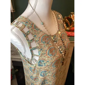 Umgee Paisley Shift Dress Sz Small Blue Orange Ladder‎ Shoulder thumbnail 2