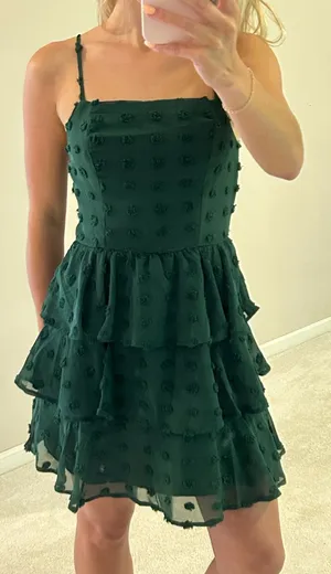 Francesca's Green Polka Dot Ruffle Dress thumbnail 1